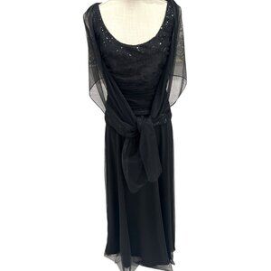 Patra Black Sequin Evening Dress With Sheer Shawl Size 8